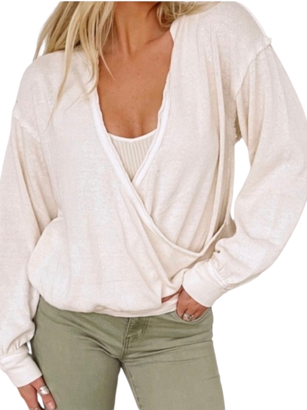 We The Free Anyway Tee Cream Knit Wrap Pullover Sz M